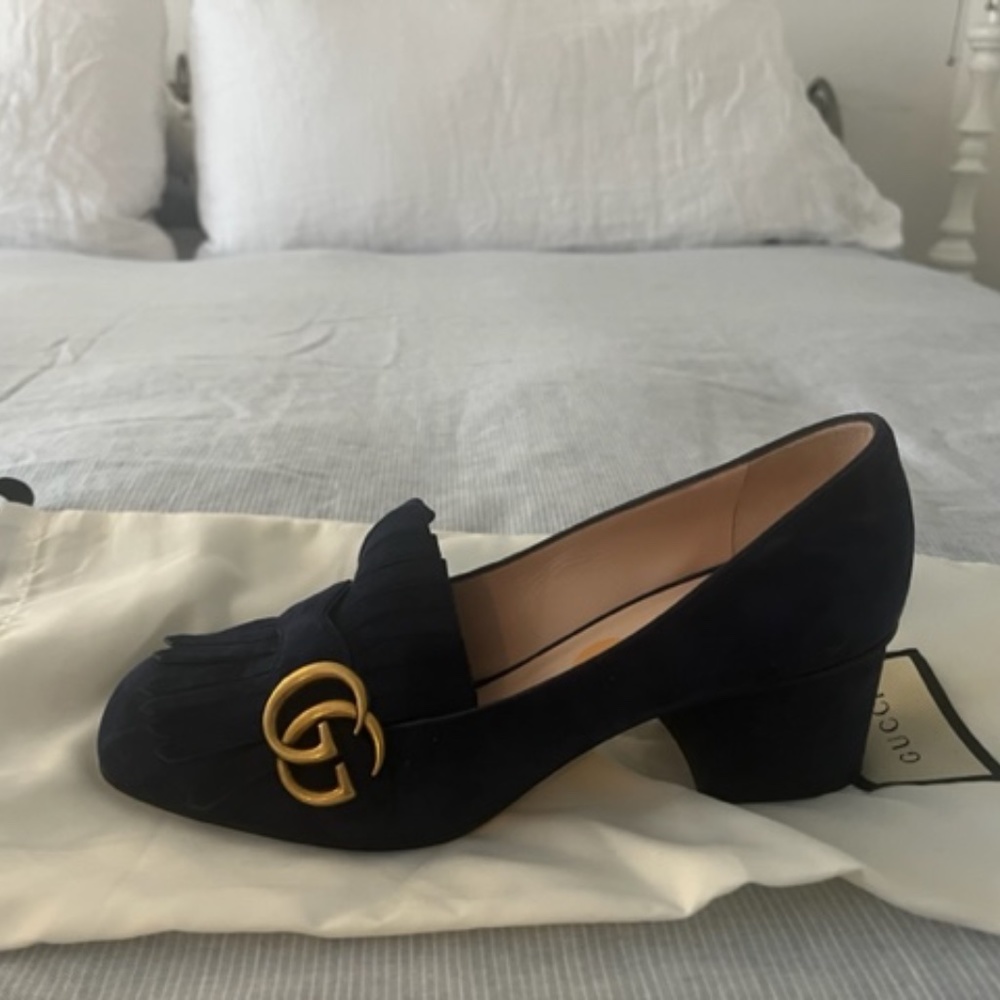 COPY - Gucci Marmont "Blue Ink" Suede Heeled Loafer Size 7/37.5
